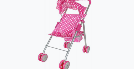 Precious-toys-Pink-White-Polka-Dots-Foldable-Doll-Stroller-With-Hood
