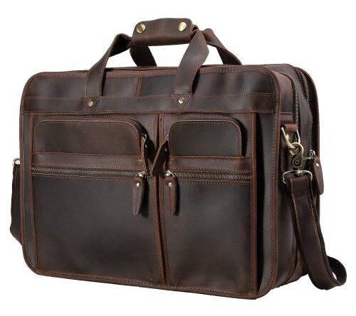 Polare Men’s 17″ Full Grain Leather Messenger Bag