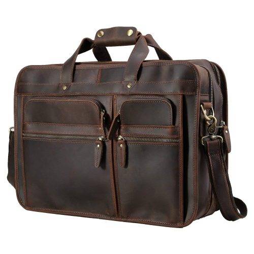 Polare Men’s 17″ Full Grain Leather Messenger Bag