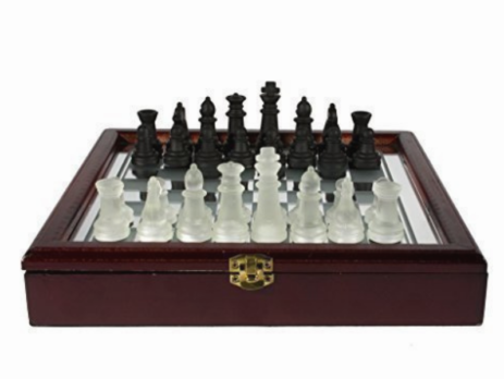 Glass Chess Set with Storage Case