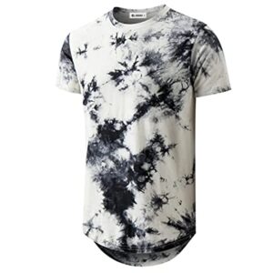 KLIEGOU Men's Hip Hop Tie-Dyed Hipster Curve Hem T-Shirt