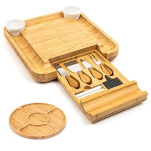 Bamboo Cheese Board & Cheese Platter and Knife Set